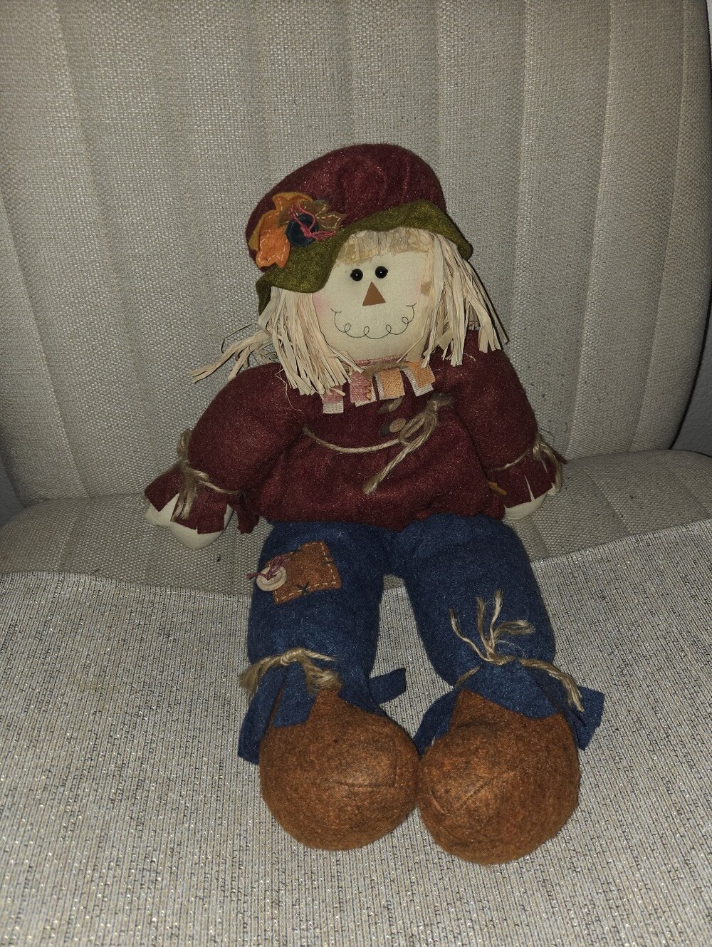 Plush Fall Scarecrow Décor - Burgundy, Blue & Brown